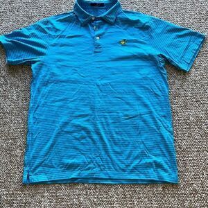 Masters Clubhouse Collection Men’s large blue and white striped polo ￼